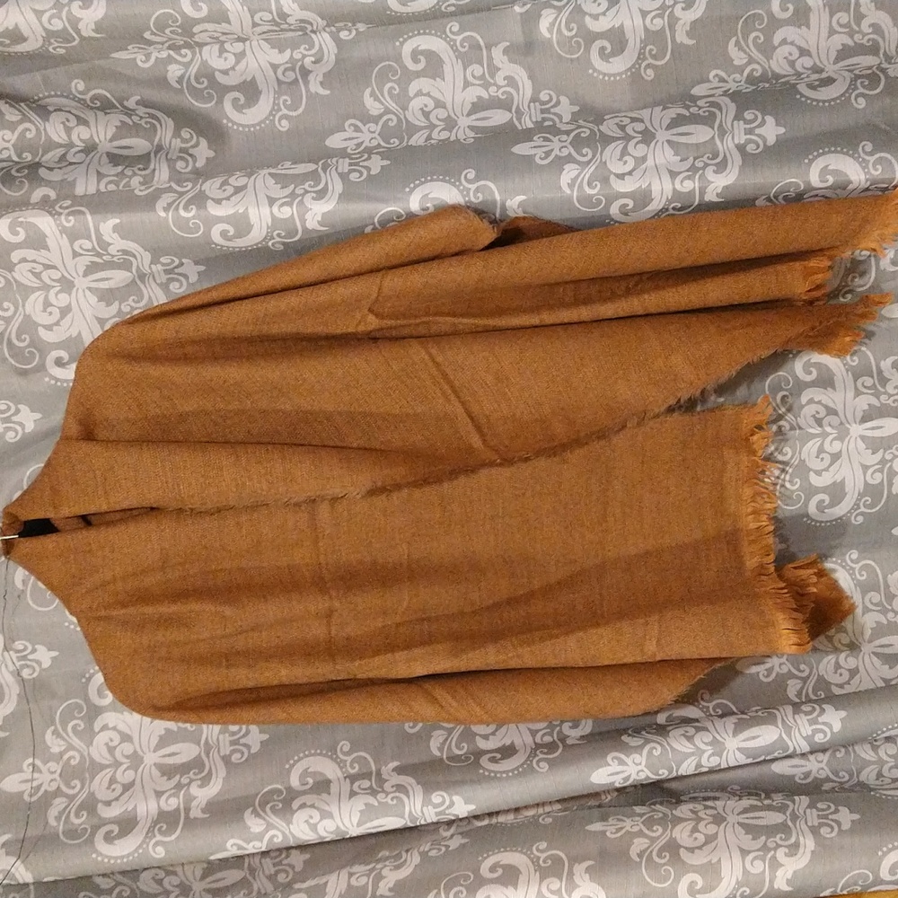 Super Soft Wrap Scarf Shawl Textured Peach Brown Tones Raw Edges
